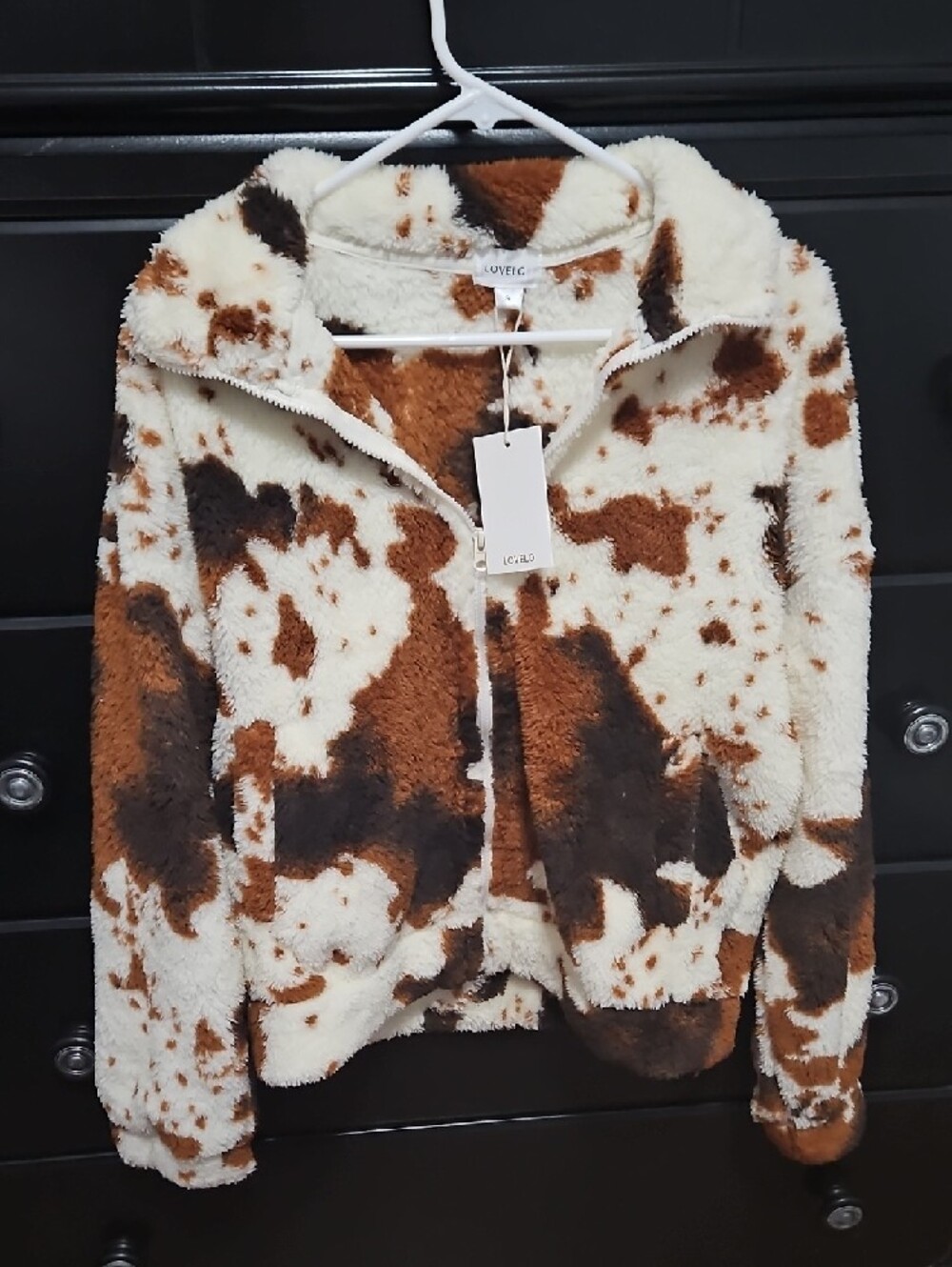 NWT Lovelo Faux Sherpa Cowprint Jacket - Picture 3 of 5